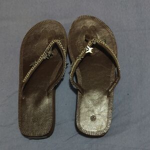 Brown Flip-Flops with Chain Detail